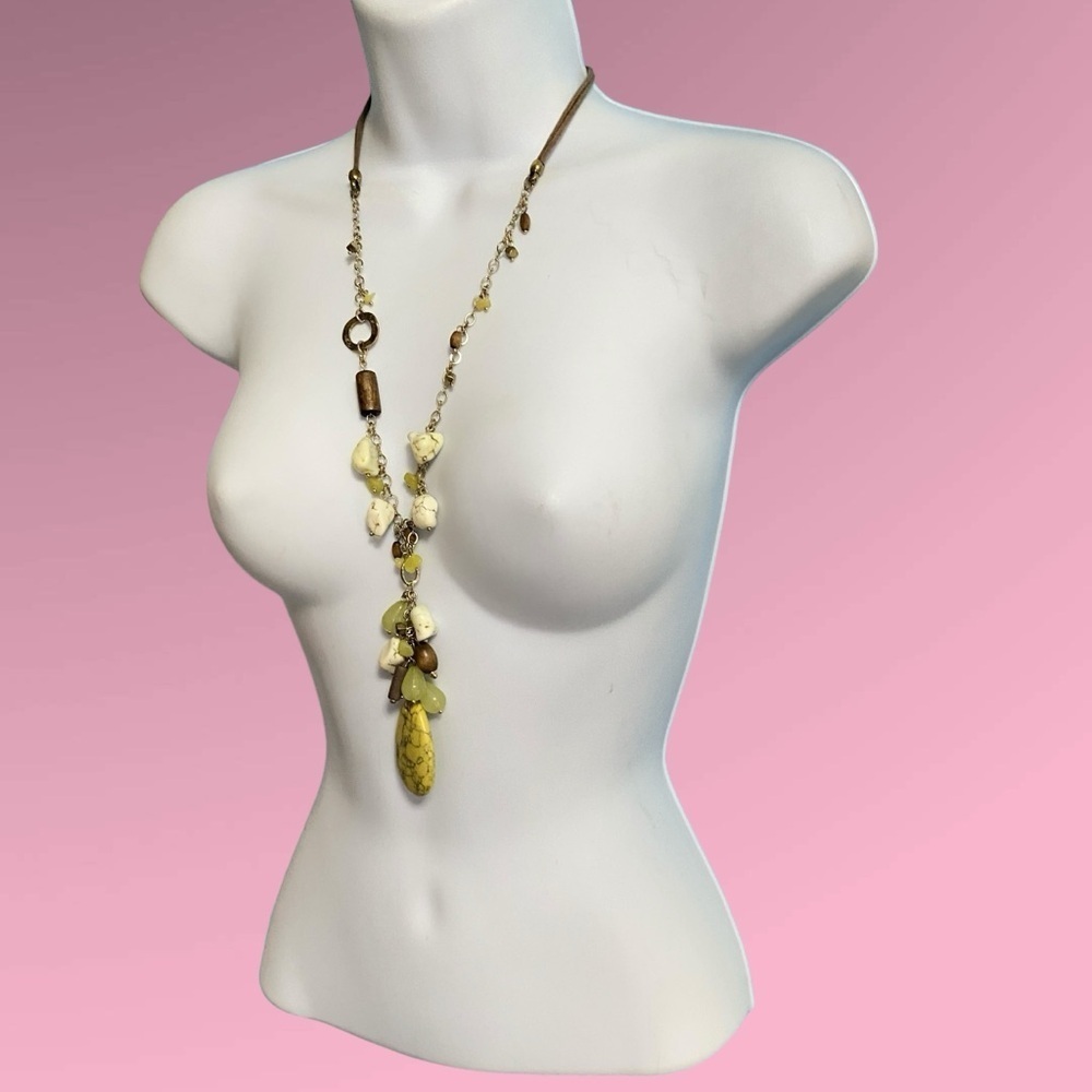 CHICO'S Bohemian Style Leather Beads Dangle Long Necklace